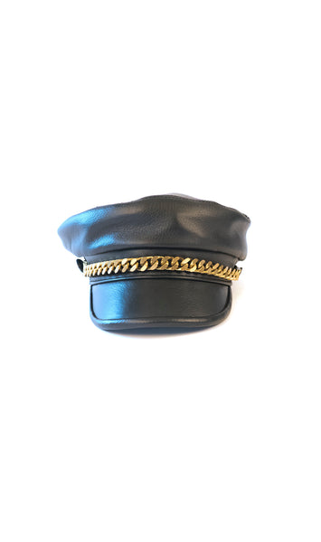 Black Leather Baker Boy Hat