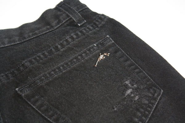 Black High Waisted Vintage Denim Shorts With Spikes Back Close Up