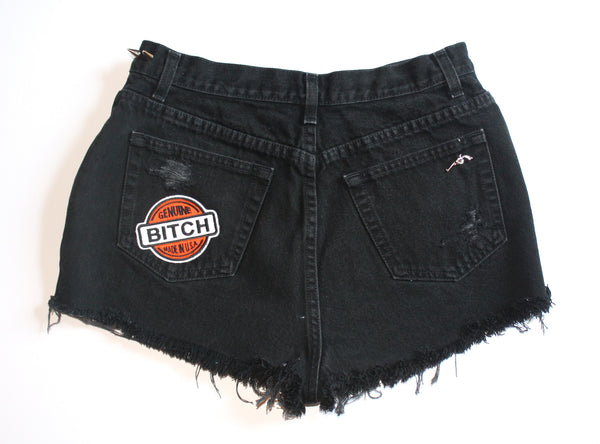 Black High Waisted Vintage Denim Shorts With Spikes Back