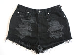 Black High Waisted Vintage Denim Shorts With Spikes Front