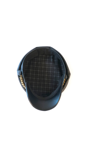 Black Leather Baker Boy Hat