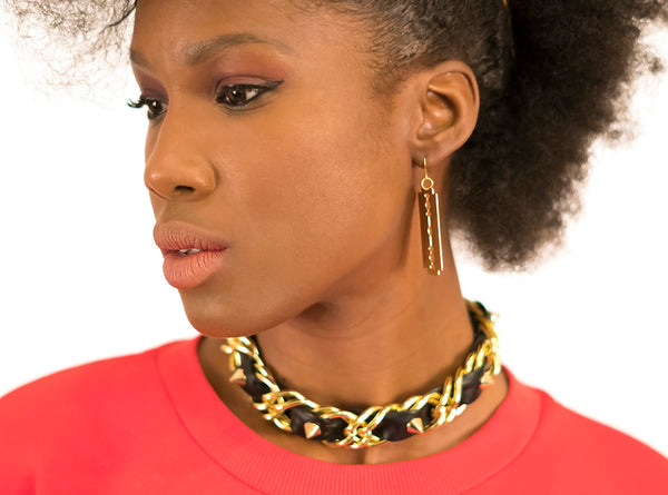 Black Studded Leather and Chain Choker Necklace