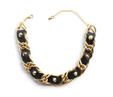 Black studded leather and chain choker necklace