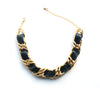 black woven leather and chain choker necklace