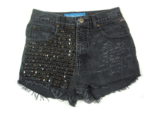 Grey studded high waisted shorts