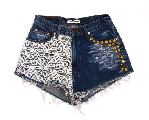 gold studded lace high waisted shorts