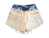 bleached gold studded and spiked high waisted shorts