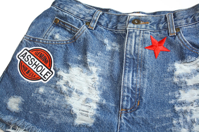 Genuine Asshole Patch High Waisted Vintage Shorts Close up