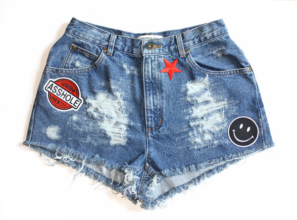 Genuine Asshole Patch High Waisted Vintage Shorts Front