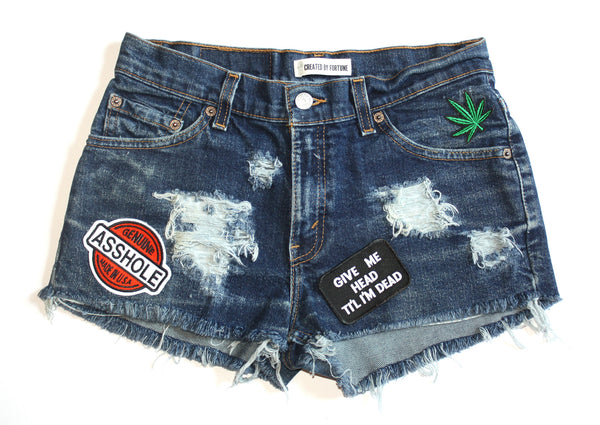 Give Me Head Til' I'm Dead Patch Vintage Shorts Front