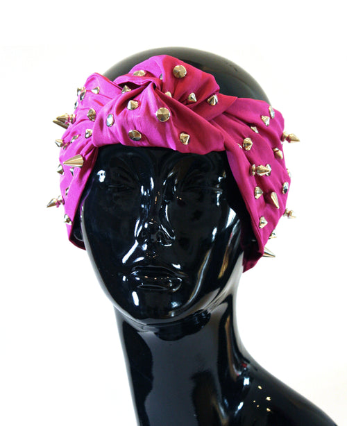Fuchsia silk studded knot turban