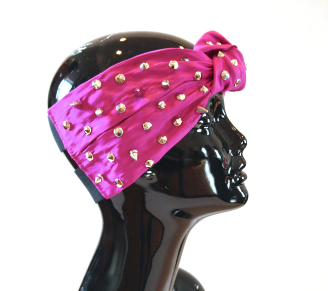 Fuchsia silk studded knot turban