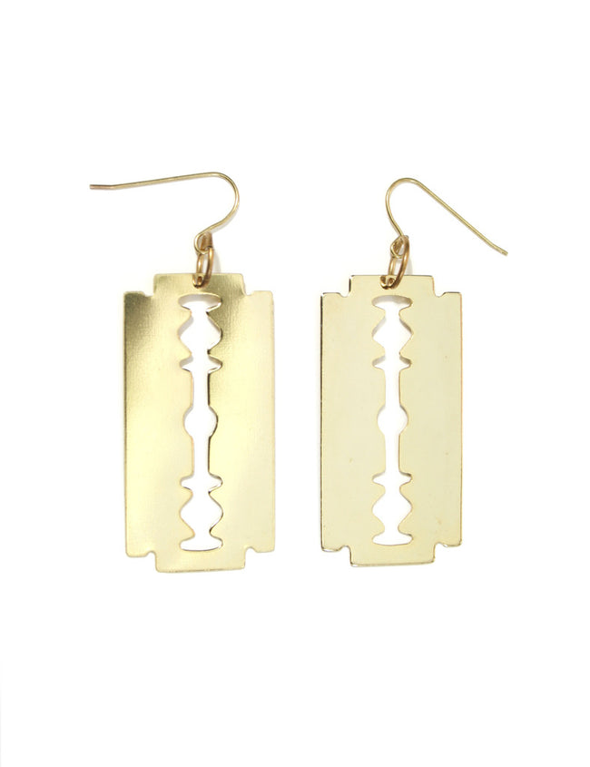 gold zoot razor blade earrings