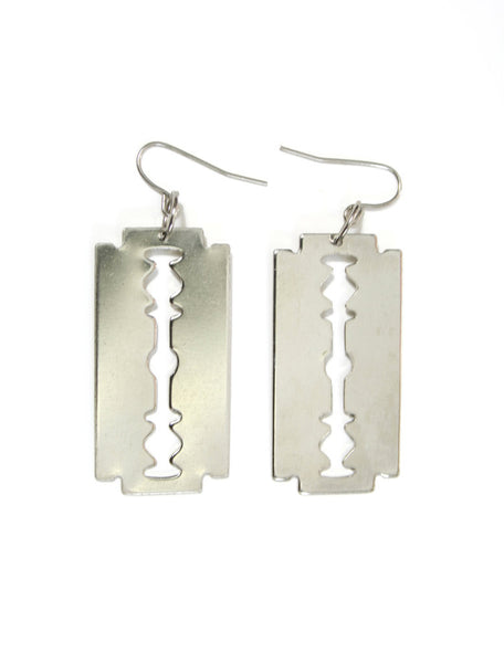silver zoot razor blade earrings