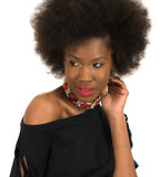 Red woven leather and chain choker necklace