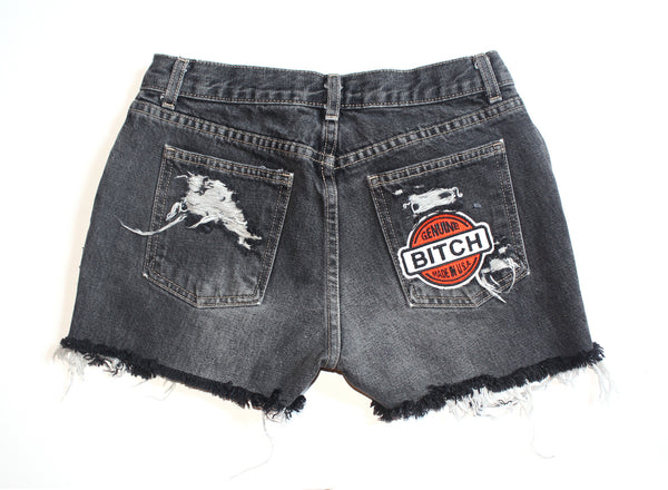 Shit Face Patch Vintage Denim Shorts Back View
