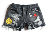 Shit Face Patch Vintage Denim Shorts Front