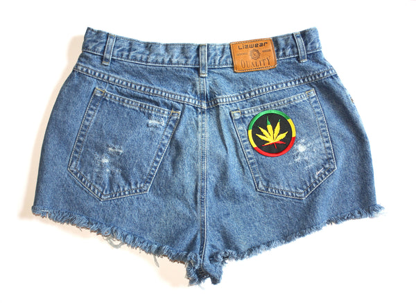 Super Girl Patch High Waisted Vintage Shorts Back