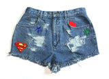 Super Girl Patch High Waisted Vintage Shorts Front
